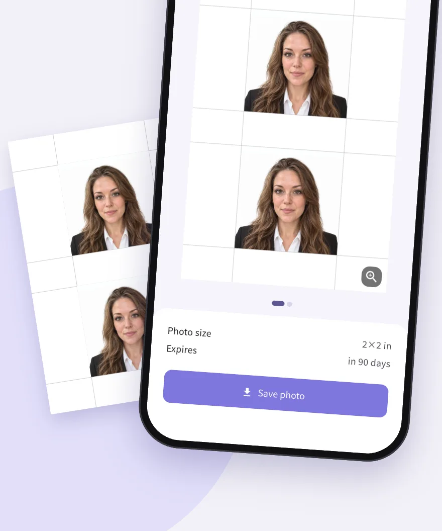 The app's print sheet and the printed 4×6 sheet with two 2×2 inch photos